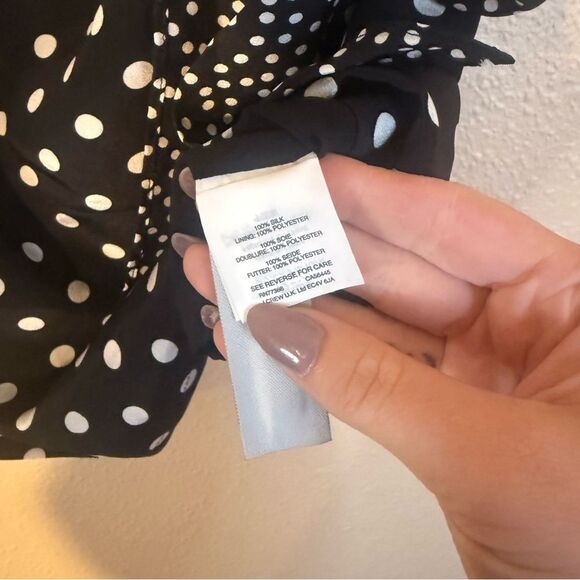 J. Crew Black and White Polka Dot one shoulder silk Blouse 4 - Picture 4 of 6